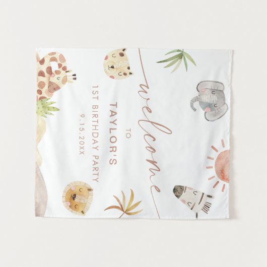 サファリジャングルアニマルズ誕生日へようこそ タペストリー (正面(横))