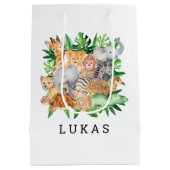 サファリジャングルアニマルズ1st誕生日パーティー ミディアムペーパーバッグ (裏面)