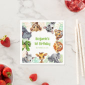 サファリジャングルアニマルチャイルドの誕生日パーティー スタンダードカクテルナプキン (インサイチュ)