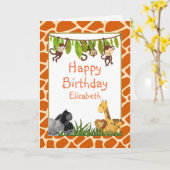 サファリジャングルアニマルテーマハッピーバースデー カード (黄色い花)