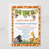 サファリジャングルアニマルテーマバースデーパーティー招待状 招待状 (正面)