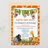 サファリジャングルアニマルテーマバースデーパーティー招待状 招待状 (正面/裏面)