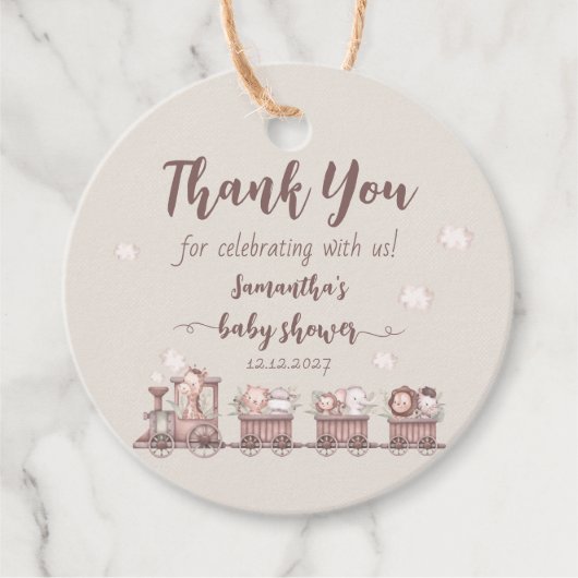 サファリジャングルアニマルトレインベビーシャワーメッセージカード フェイバータグ (正面)