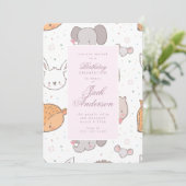 サファリジャングルアニマルピンクバースデーパーティーガール 招待状 (スタンド正面)