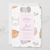 サファリジャングルアニマルピンクバースデーパーティーガール 招待状 (正面)