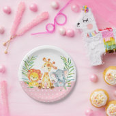 サファリジャングルアニマルベビーシャワーピンク紙プレート ペーパープレート (パーティー)