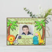 サファリジャングルアニマル誕生日またはシャワー招待状 招待状 (スタンド正面)