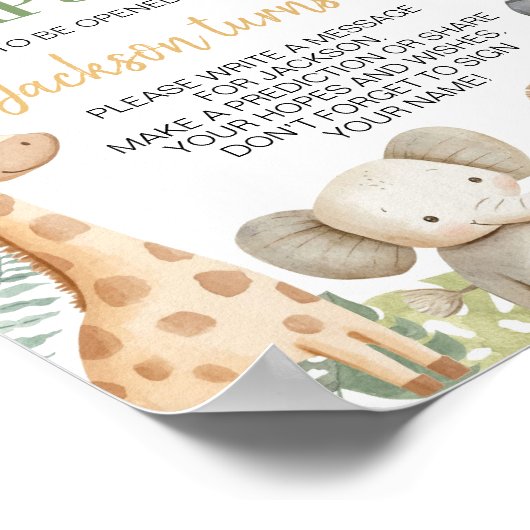 サファリジャングルアニマル誕生日タイムカプセルサイン ポスター (角)