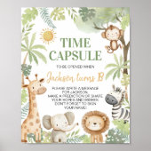 サファリジャングルアニマル誕生日タイムカプセルサイン ポスター (正面)