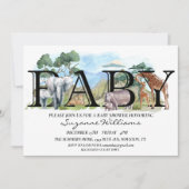 サファリジャングルアフリカ動物のママスベビーシャワー 招待状 (正面)