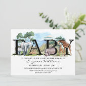 サファリジャングルアフリカ動物のママスベビーシャワー 招待状 (スタンド正面)