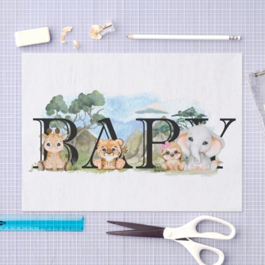 サファリジャングルアフリカ動物の赤ちゃんシャワー 薄葉紙 (クラフト)