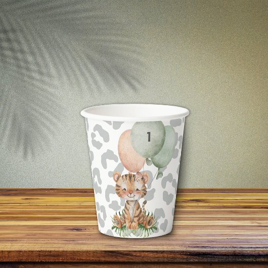 サファリジャングルウォーターカラータイガー誕生日 紙コップ