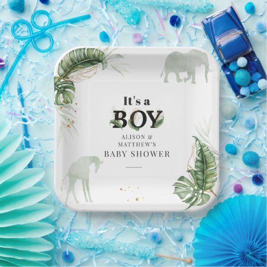 サファリジャングルエレファントキリン少年の赤ちゃんシャワー ペーパープレート (パーティー)