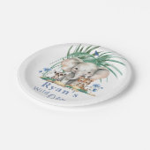 サファリジャングルエレファントブルーフラワーズ誕生日 ペーパープレート (アングル)