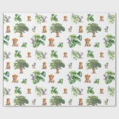 サファリジャングルエレファントライオントロピカルグリーン ラッピングペーパー (フラット)