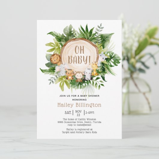 サファリジャングルオベビー水の色ベビーシャワー 招待状 (スタンド正面)