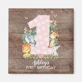 サファリジャングルガールズファースト誕生日ビーフマグネット マグネット (正面)