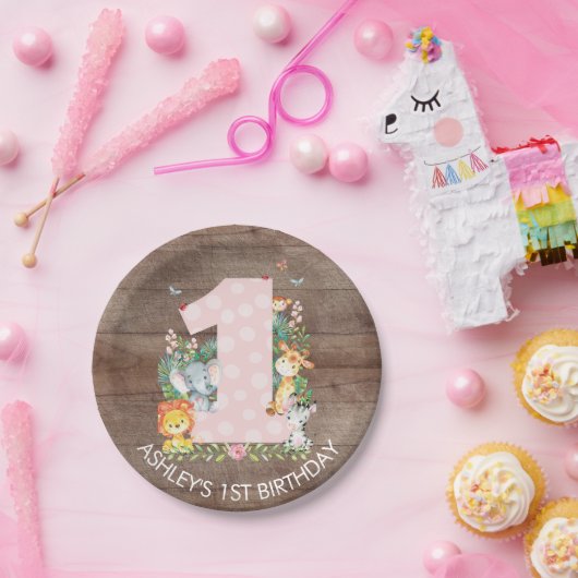 サファリジャングルガールズ1st誕生日7"プレート ペーパープレート (パーティー)