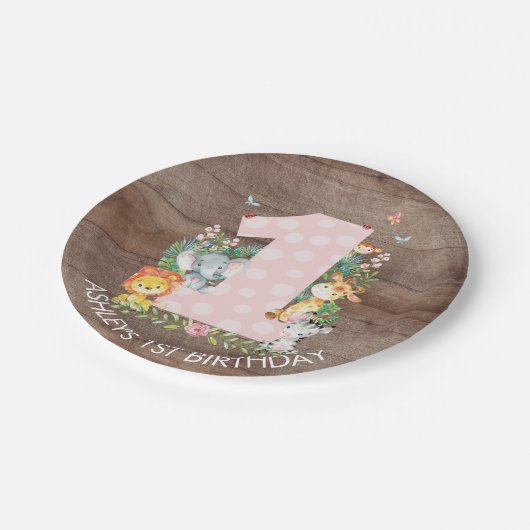 サファリジャングルガールズ1st誕生日7"プレート ペーパープレート (アングル)