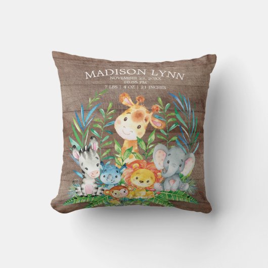 サファリジャングルガールボーイ誕生統計枕 クッション (正面)