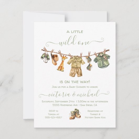 サファリジャングルキャンピングベビーシャワークロサーライン 招待状 (正面)