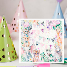 サファリジャングルキュート動物ガール誕生日 スタンダードカクテルナプキン