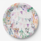 サファリジャングルキュート動物ガール誕生日 ペーパープレート (正面)