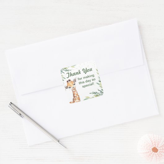 サファリジャングルキリンありがとう1st誕生日パーティー スクエアシール (封筒)