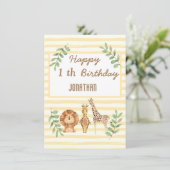 サファリジャングルキリンストライプズ白い誕生日カード (スタンド正面)