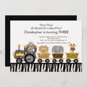 サファリジャングルトレインの誕生日招待状 招待状 (正面/裏面)