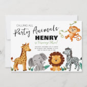 サファリジャングルパーティー動物の誕生日招待状 招待状 (正面)