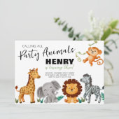 サファリジャングルパーティー 動物たちのお誕生日招待状 招待状 (スタンド正面)
