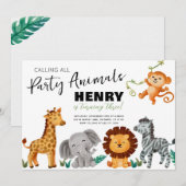 サファリジャングルパーティー 動物たちのお誕生日招待状 招待状 (正面/裏面)