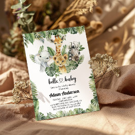 サファリジャングルベイビーシャワー招待状 – かわいい動物 招待状