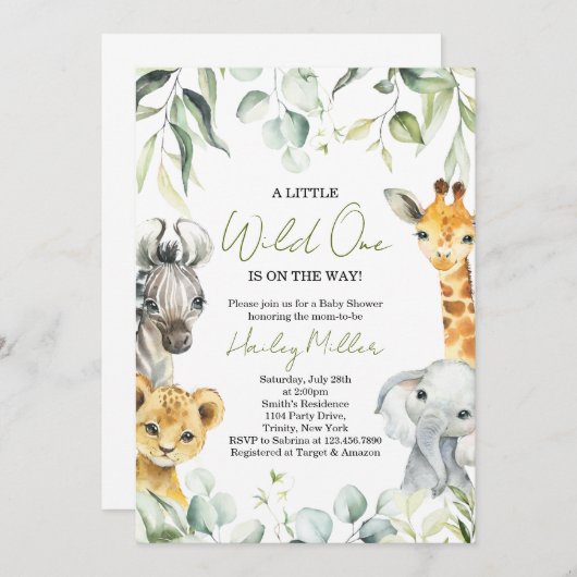 サファリジャングルベイビーシャワー招待状 招待状 (正面/裏面)