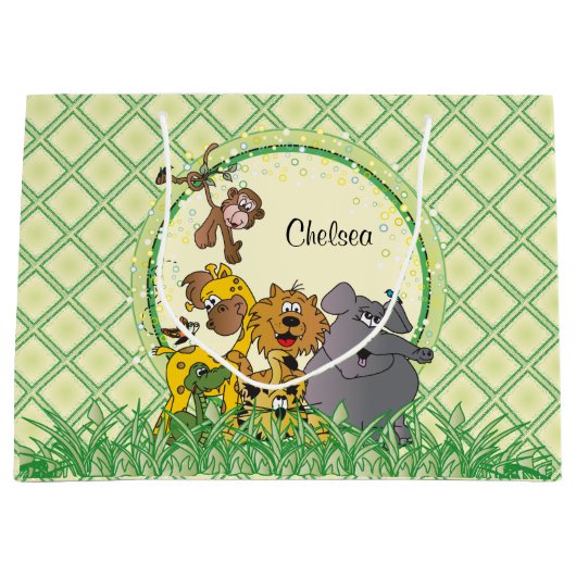 サファリジャングルベビーアニマルベビーシャワー ラージペーパーバッグ (正面)