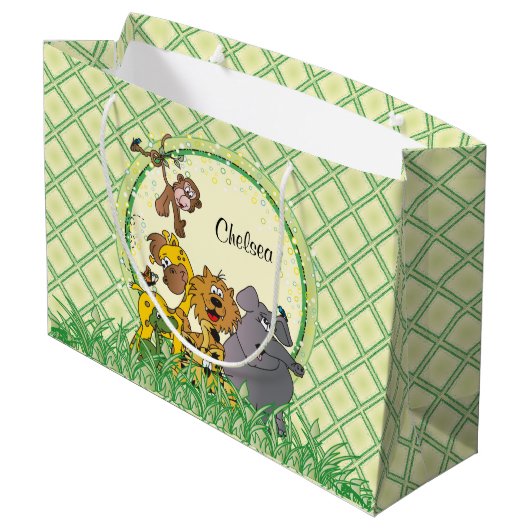 サファリジャングルベビーアニマルベビーシャワー ラージペーパーバッグ (裏面アングル)