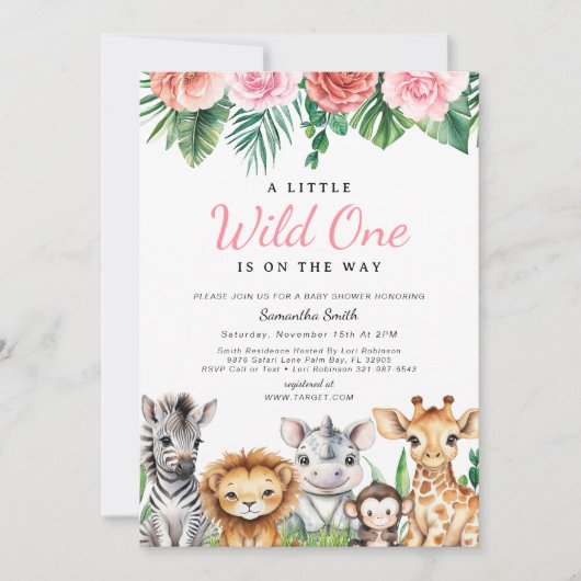 サファリジャングルベビーガールシャワートロピカル 招待状 (正面)