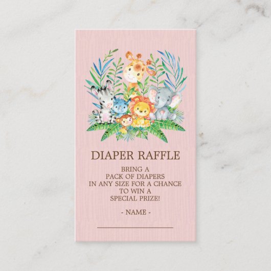 サファリジャングルベビーシャワーおむつラッフルチケット エンクロージャーカード (正面)