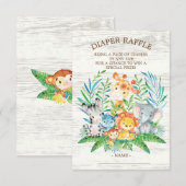 サファリジャングルベビーシャワーおむつラッフルチケット エンクロージャーカード (正面/裏面)