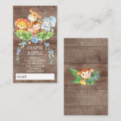 サファリジャングルベビーシャワーおむつラッフルチケット エンクロージャーカード (正面/裏面)