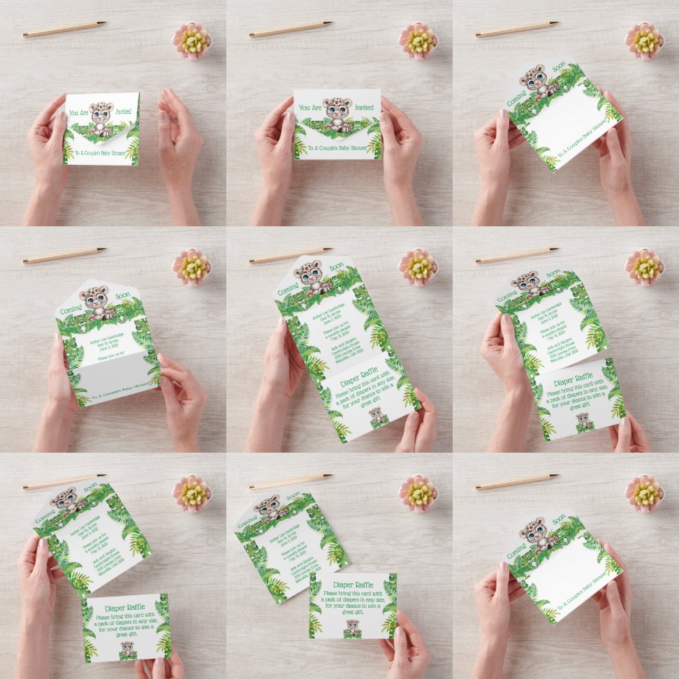 サファリジャングルベビーシャワーオールインワン招待状 オールインワン招待状