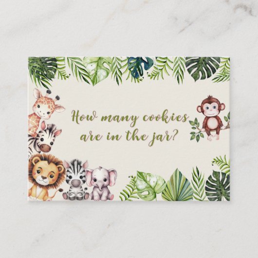 サファリジャングルベビーシャワークッキージャー推測ゲーム プレイスカード (正面)