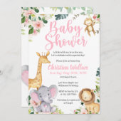 サファリジャングルベビーシャワー招待状フォーガールズ 招待状 (正面/裏面)