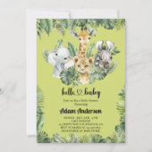 サファリジャングルベビーシャワー招待状 – かわいい動物 招待状 (正面)