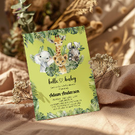 サファリジャングルベビーシャワー招待状 – かわいい動物 招待状