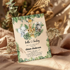 サファリジャングルベビーシャワー招待状 – かわいい動物 招待状