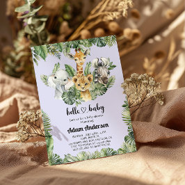 サファリジャングルベビーシャワー招待状 – かわいい動物 招待状