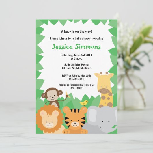 サファリジャングルベビーシャワー – 男の子/女の子 招待状 (スタンド正面)